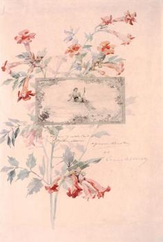 Louise Abbema : Composition florale autour d'une gravure